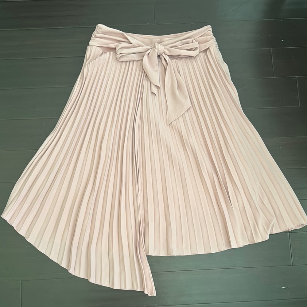Cream A-Line Midi Skirt with Tie Front